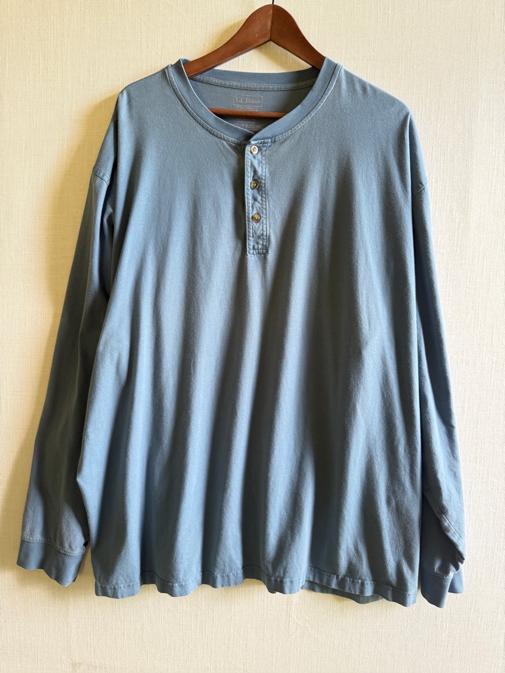 L.L. Bean Men's XXXL Reg Traditional Fit Blue Long Sleeve Henley Shirt 100% Cott
